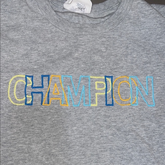 VINTAGE 90s Champion Heather Gray Tee with Colorful Logo - Picture 3 of 5